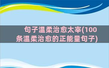 句子温柔治愈太宰(100条温柔治愈的正能量句子)