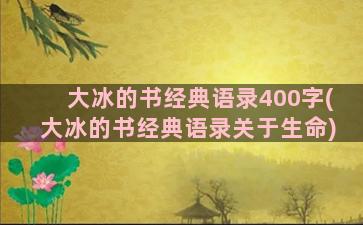 大冰的书经典语录400字(大冰的书经典语录关于生命)