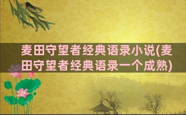 麦田守望者经典语录小说(麦田守望者经典语录一个成熟)